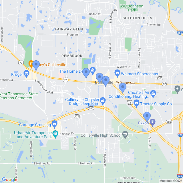 Map of veterinarians in Collierville, TN