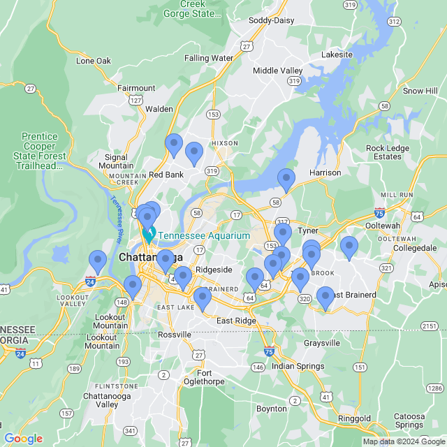 Map of veterinarians in Chattanooga, TN