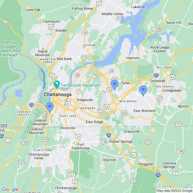 Map of veterinarians in Chattanooga, TN