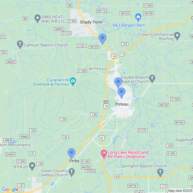 Map of veterinarians in Poteau, OK