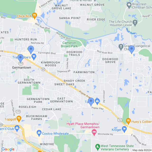 Map of veterinarians in Germantown, TN