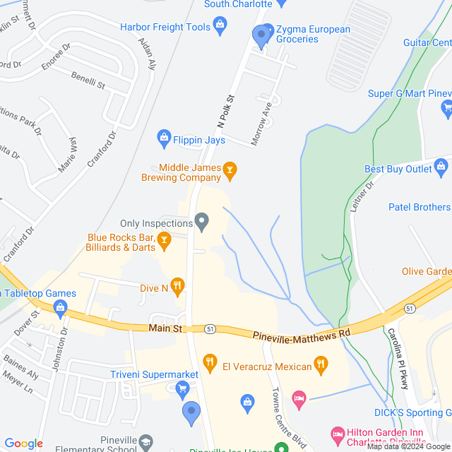 Map of veterinarians in Pineville, NC