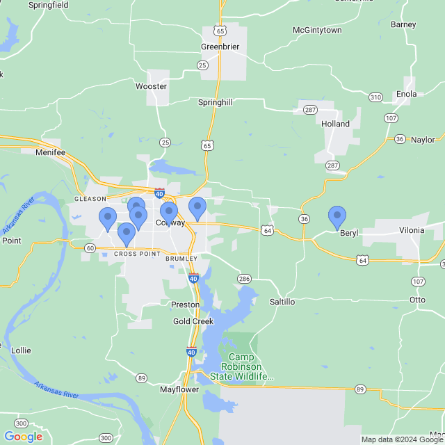 Map of veterinarians in Conway, AR