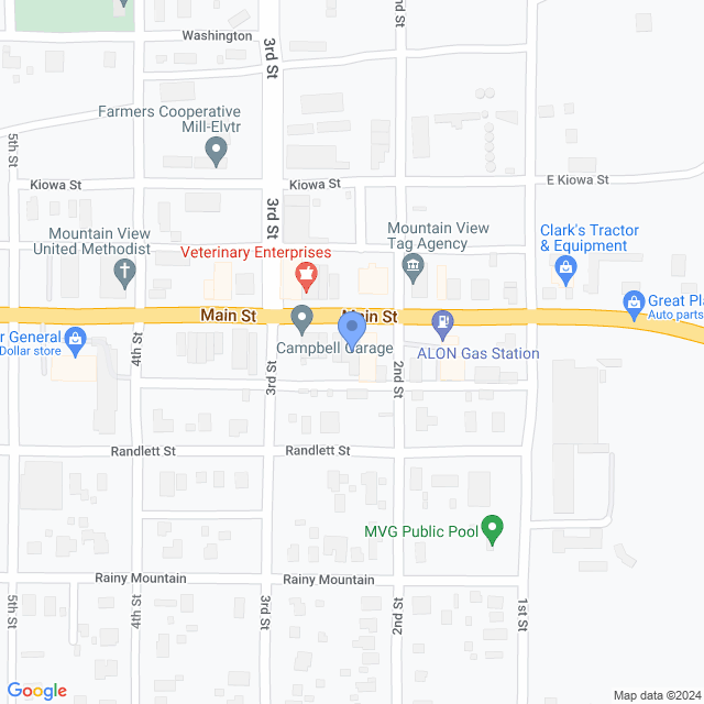 Map of veterinarians in Mountain View, OK