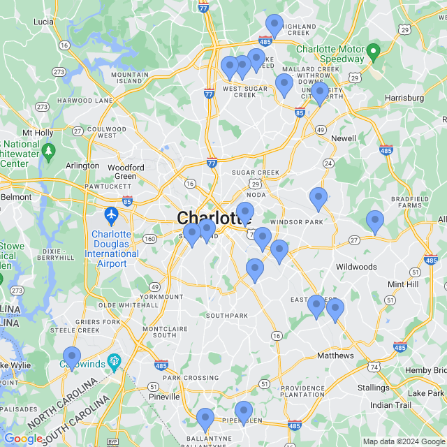 Map of veterinarians in Charlotte, NC