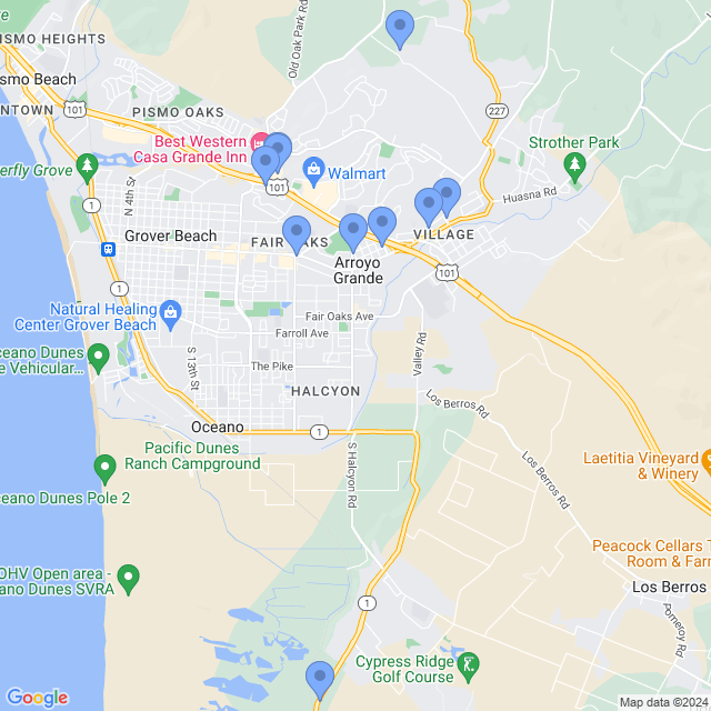 Map of veterinarians in Arroyo Grande, CA