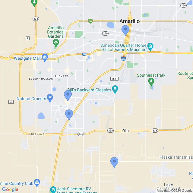 Map of veterinarians in Amarillo, TX