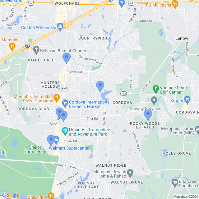 Map of veterinarians in Cordova, TN