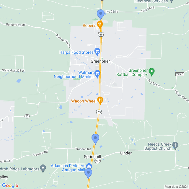 Map of veterinarians in Greenbrier, AR