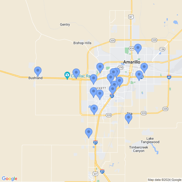 Map of veterinarians in Amarillo, TX