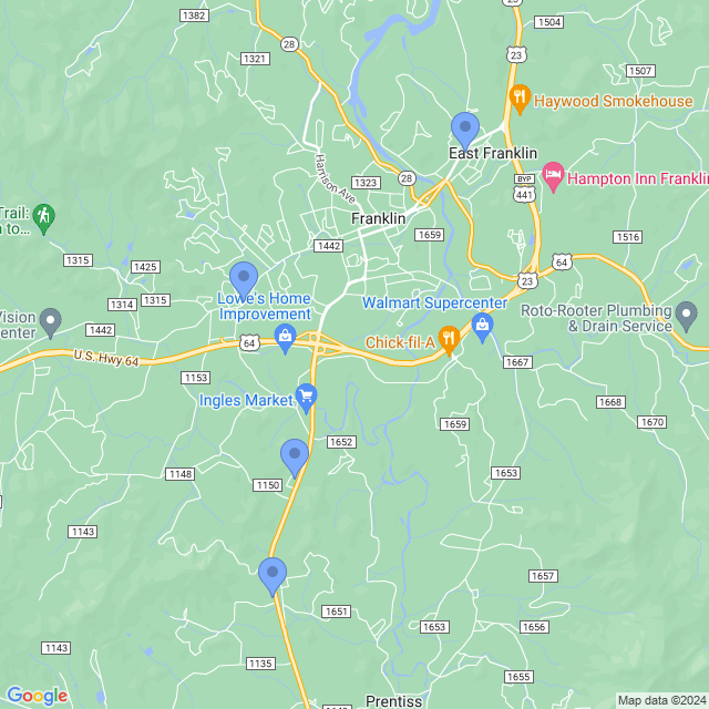 Map of veterinarians in Franklin, NC