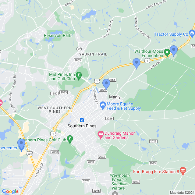 Map of veterinarians in Southern Pines, NC
