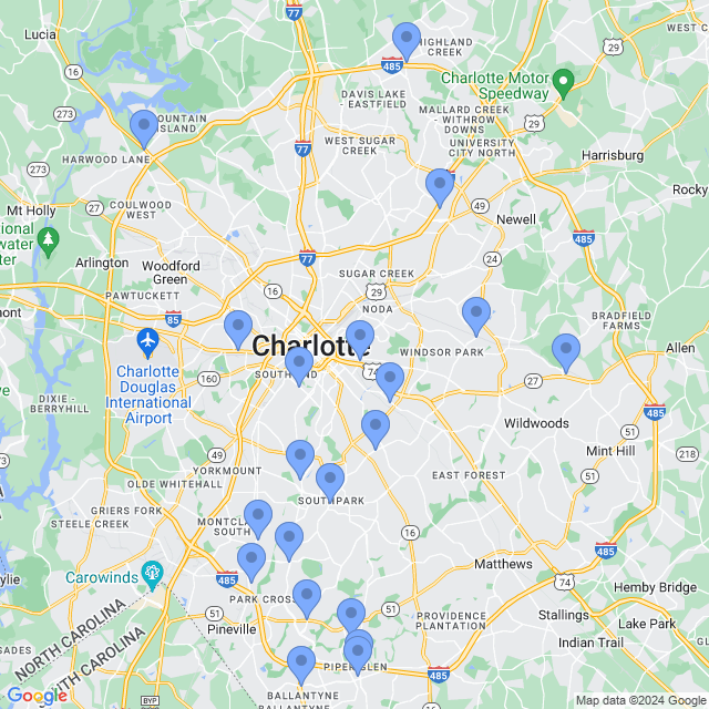 Map of veterinarians in Charlotte, NC