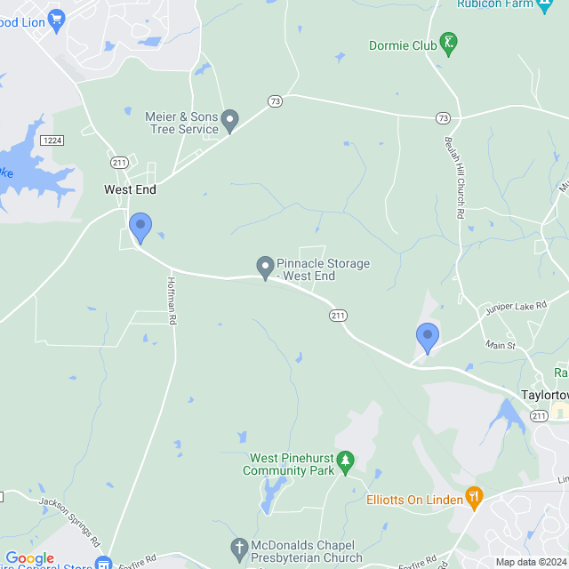 Map of veterinarians in West End, NC