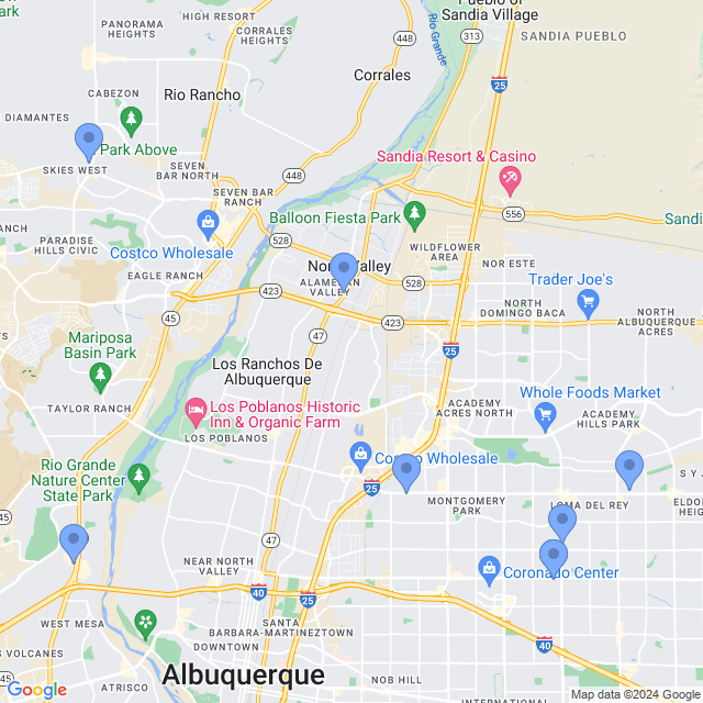 Map of veterinarians in Albuquerque, NM