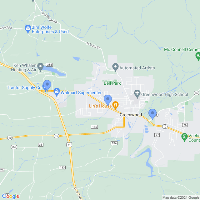 Map of veterinarians in Greenwood, AR