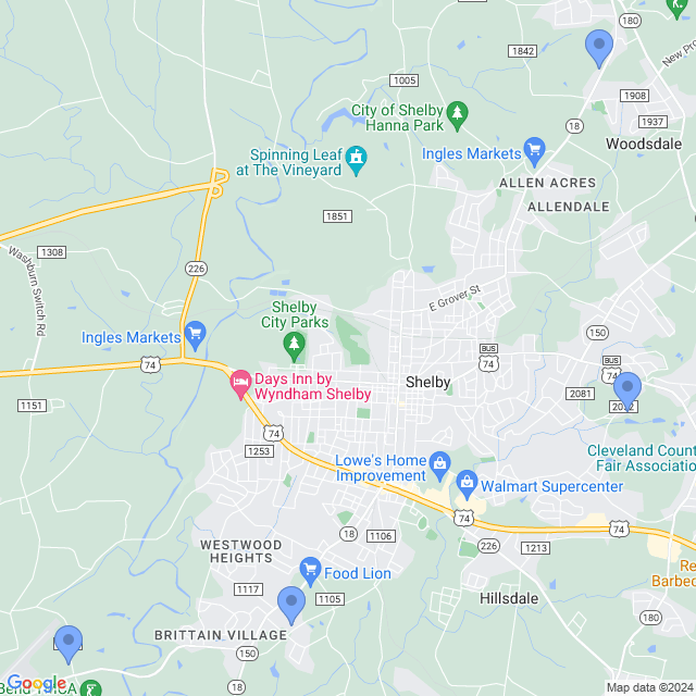 Map of veterinarians in Shelby, NC