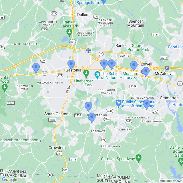 Map of veterinarians in Gastonia, NC