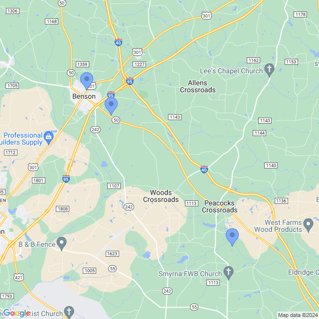 Map of veterinarians in Benson, NC