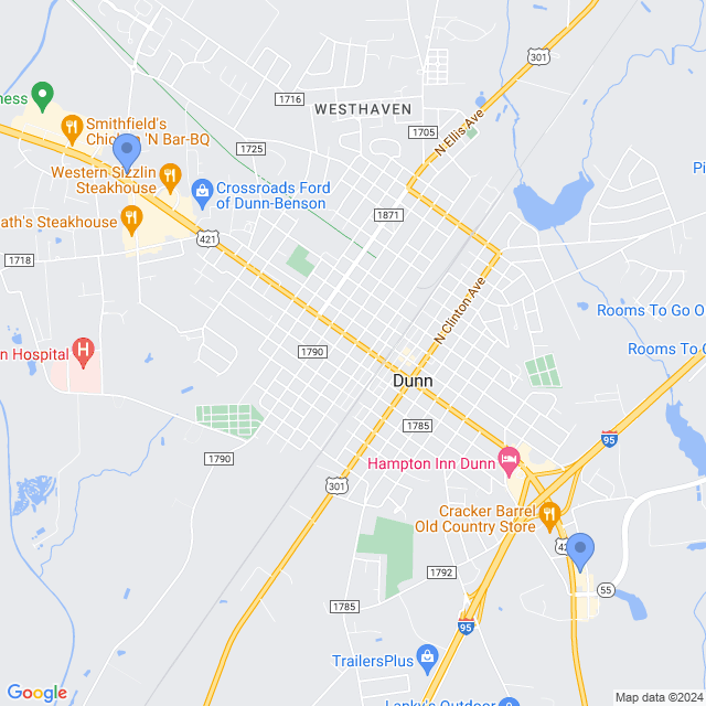 Map of veterinarians in Dunn, NC