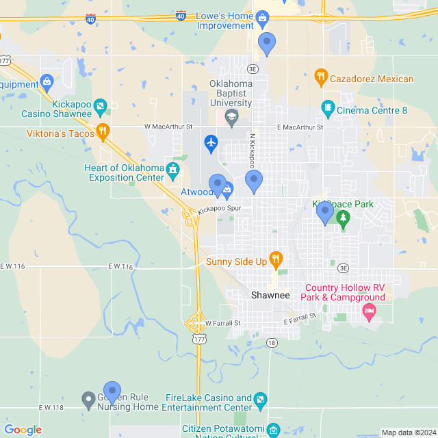 Map of veterinarians in Shawnee, OK