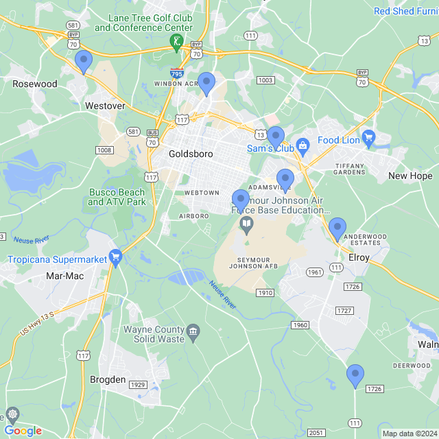 Map of veterinarians in Goldsboro, NC