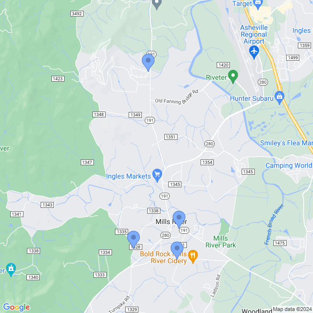 Map of veterinarians in Mills River, NC