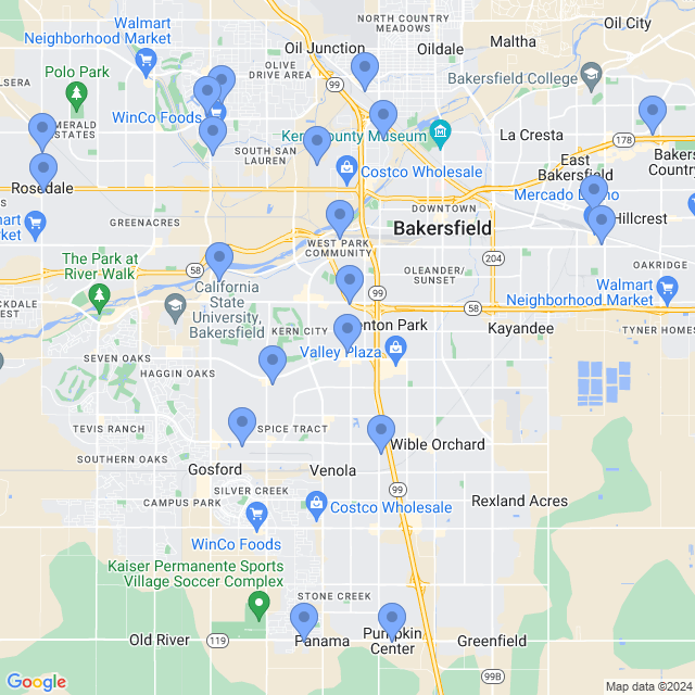 Map of veterinarians in Bakersfield, CA