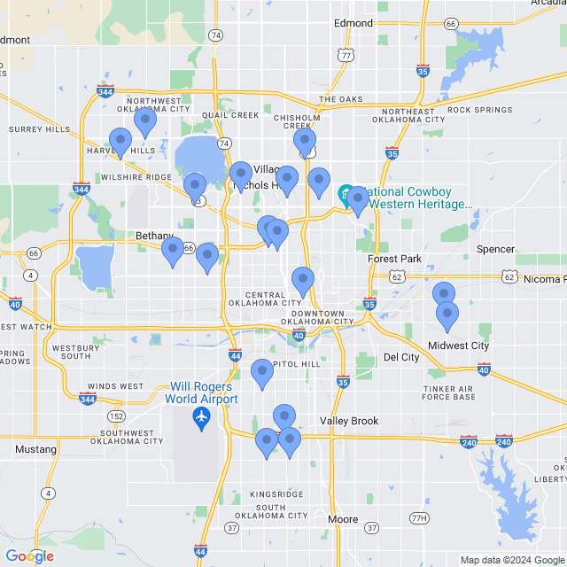 Map of veterinarians in Oklahoma City, OK