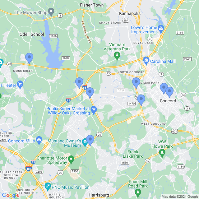 Map of veterinarians in Concord, NC
