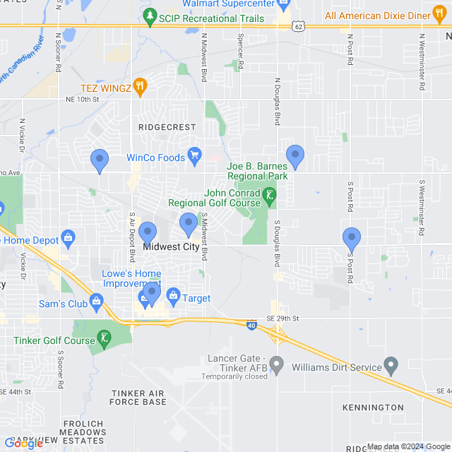 Map of veterinarians in Midwest City, OK