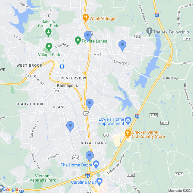 Map of veterinarians in Kannapolis, NC