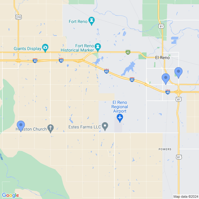 Map of veterinarians in El Reno, OK