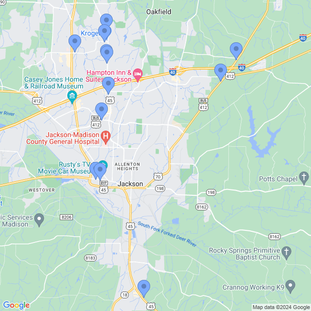 Map of veterinarians in Jackson, TN