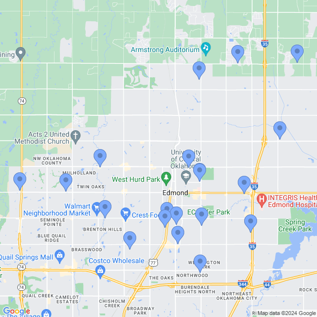 Map of veterinarians in Edmond, OK