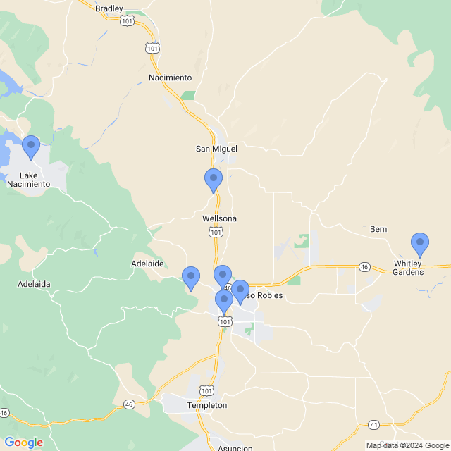 Map of veterinarians in Paso Robles, CA
