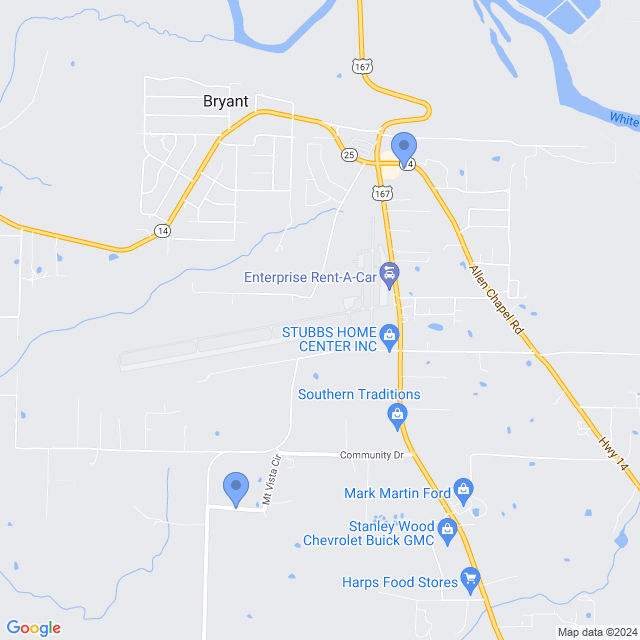 Map of veterinarians in Southside, AR