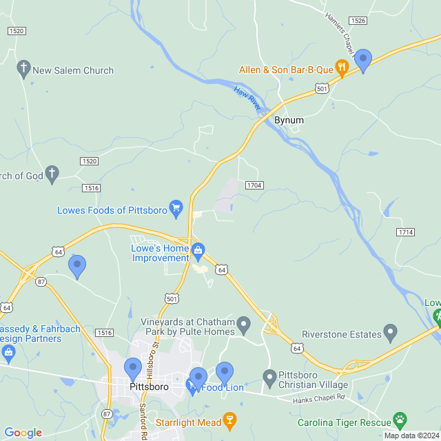 Map of veterinarians in Pittsboro, NC