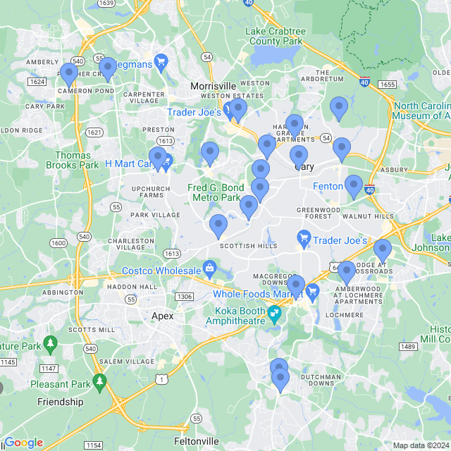 Map of veterinarians in Cary, NC