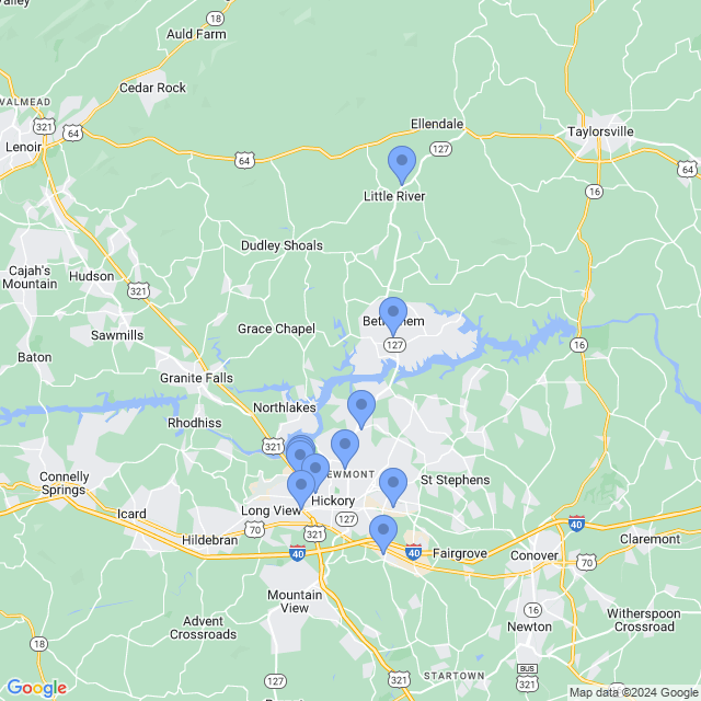 Map of veterinarians in Hickory, NC
