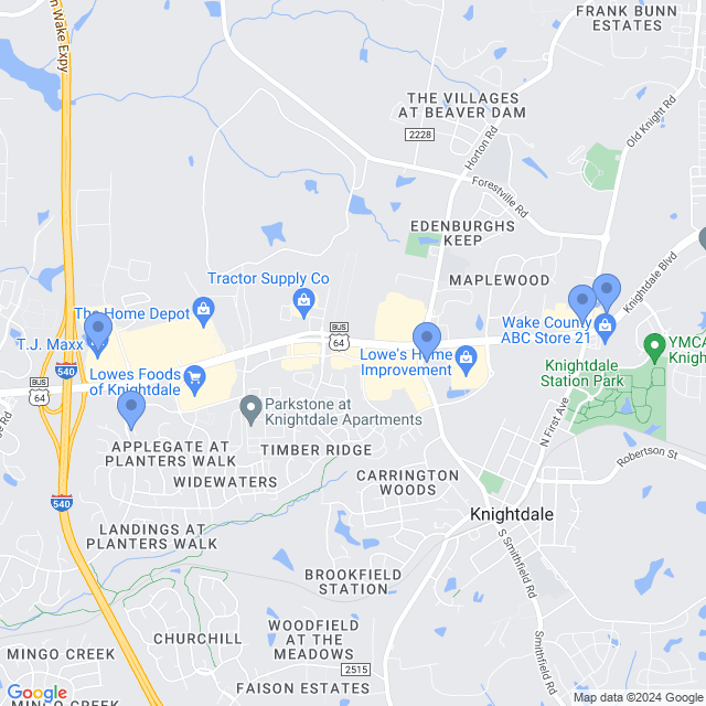 Map of veterinarians in Knightdale, NC