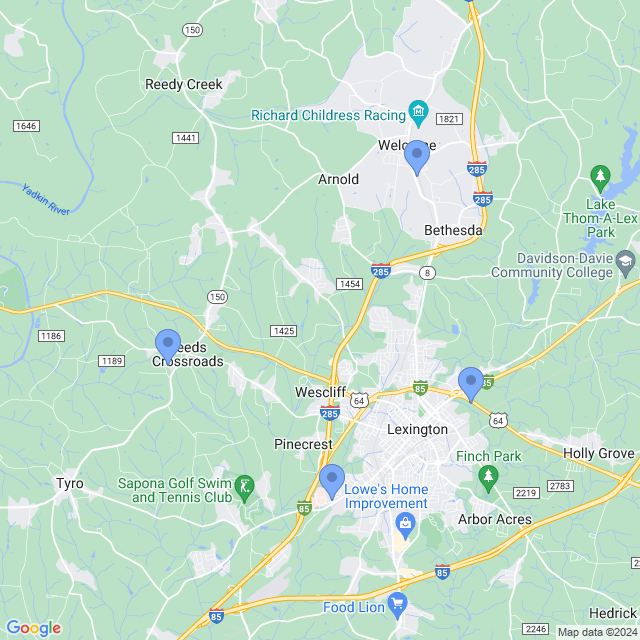 Map of veterinarians in Lexington, NC