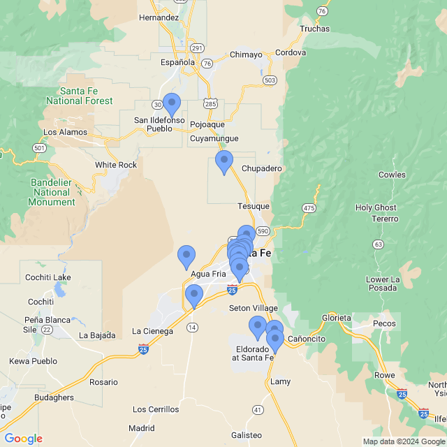 Map of veterinarians in Santa Fe, NM