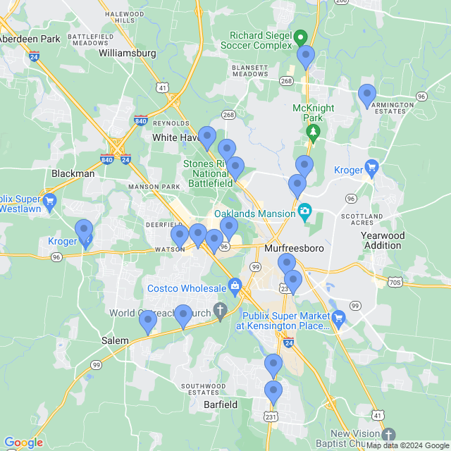 Map of veterinarians in Murfreesboro, TN