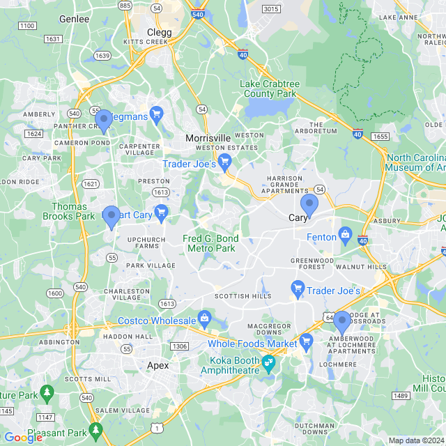 Map of veterinarians in Cary, NC