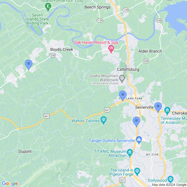 Map of veterinarians in Sevierville, TN
