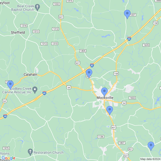 Map of veterinarians in Mocksville, NC