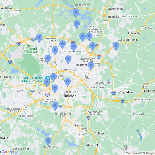 Map of veterinarians in Raleigh, NC