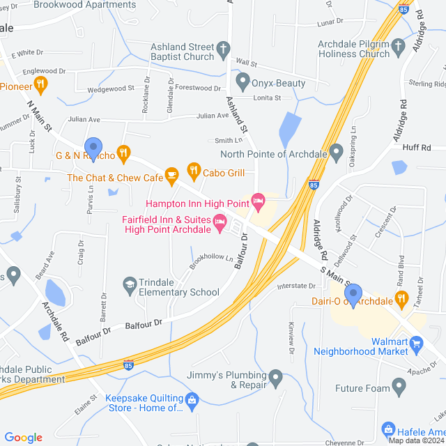 Map of veterinarians in Archdale, NC