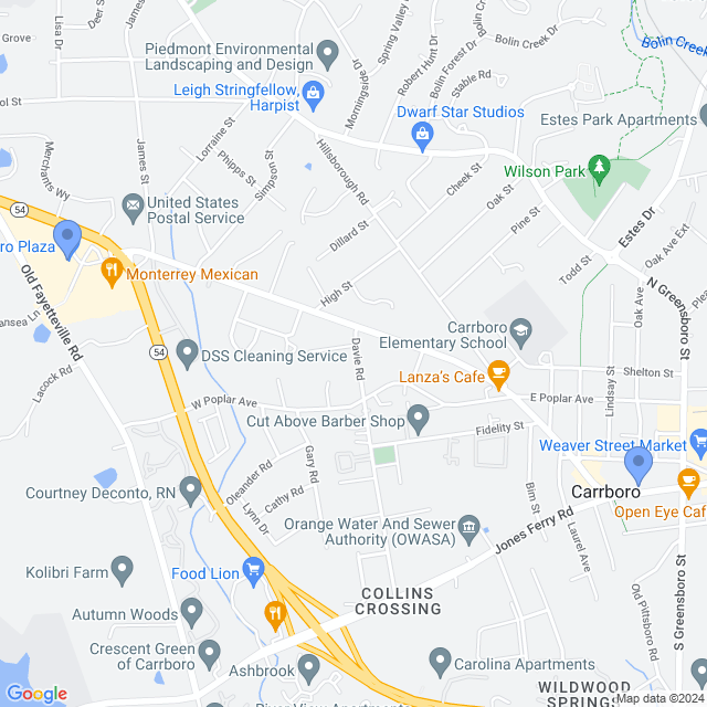 Map of veterinarians in Carrboro, NC